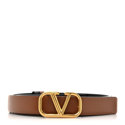 Valentino Garavani Glossy Calfskin VLogo Reversible Belt 90 36 Black Brown 2 of 7