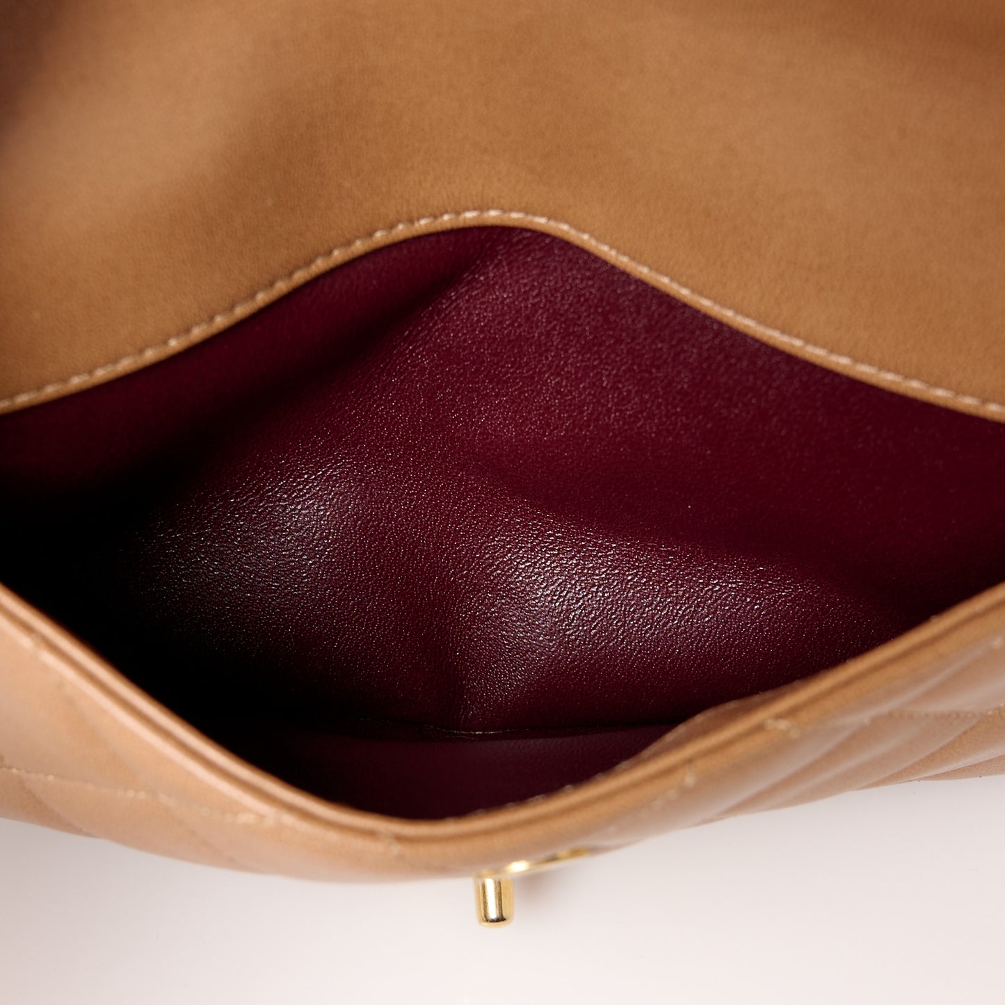 Lambskin Quilted Medium Single Flap Light Brown