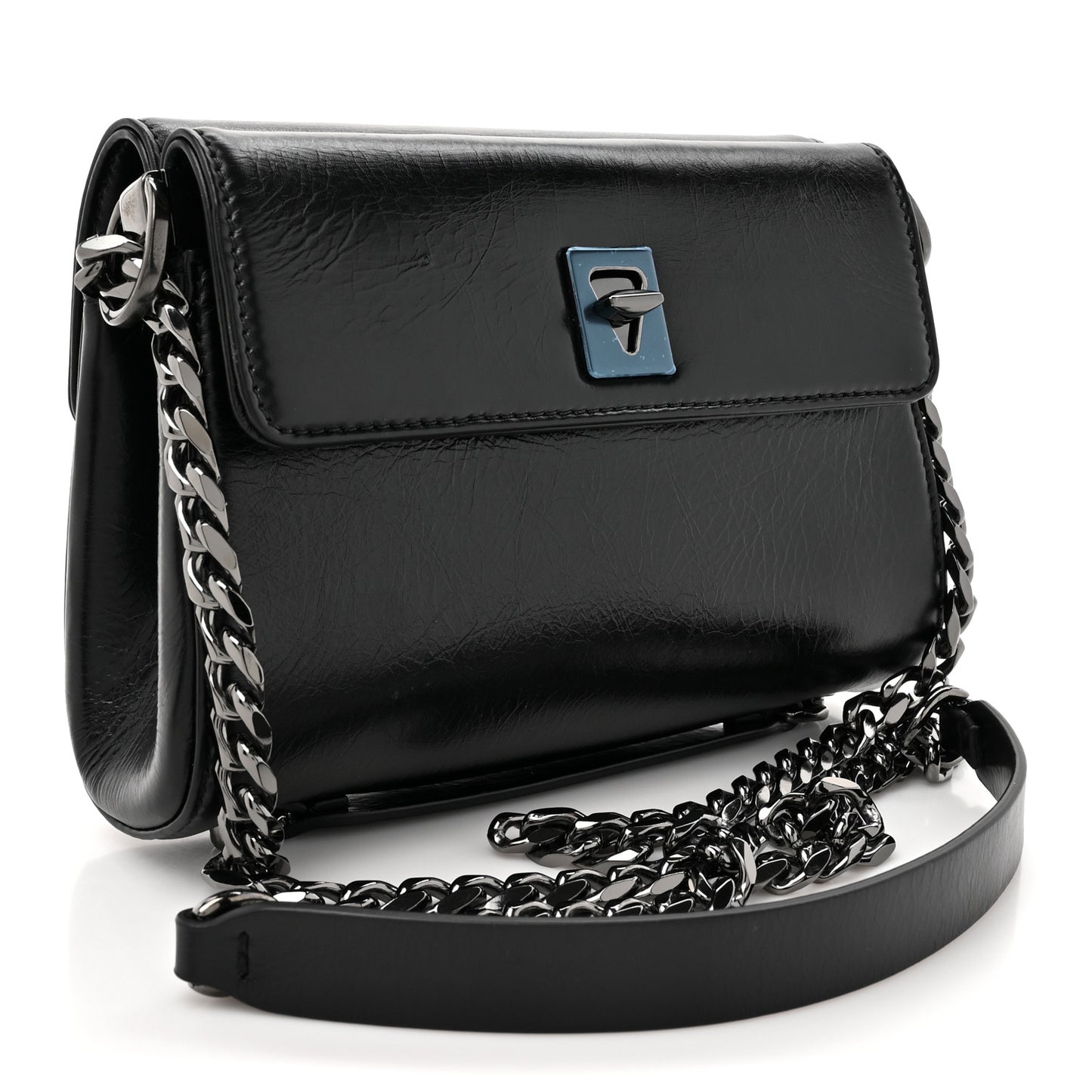 Crinkled Calfskin Vlogo Locker Shoulder Bag Black