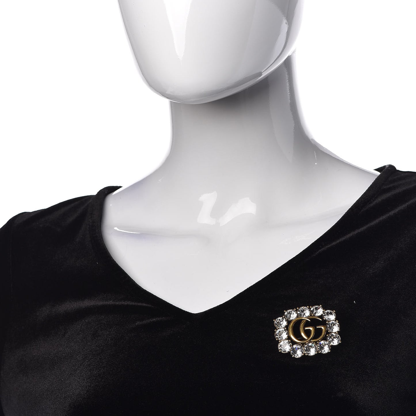 Metal Crystal Double G Brooch Aged Gold