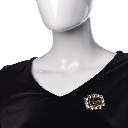 Gucci Metal Crystal Double G Brooch Aged Gold 2 of 6