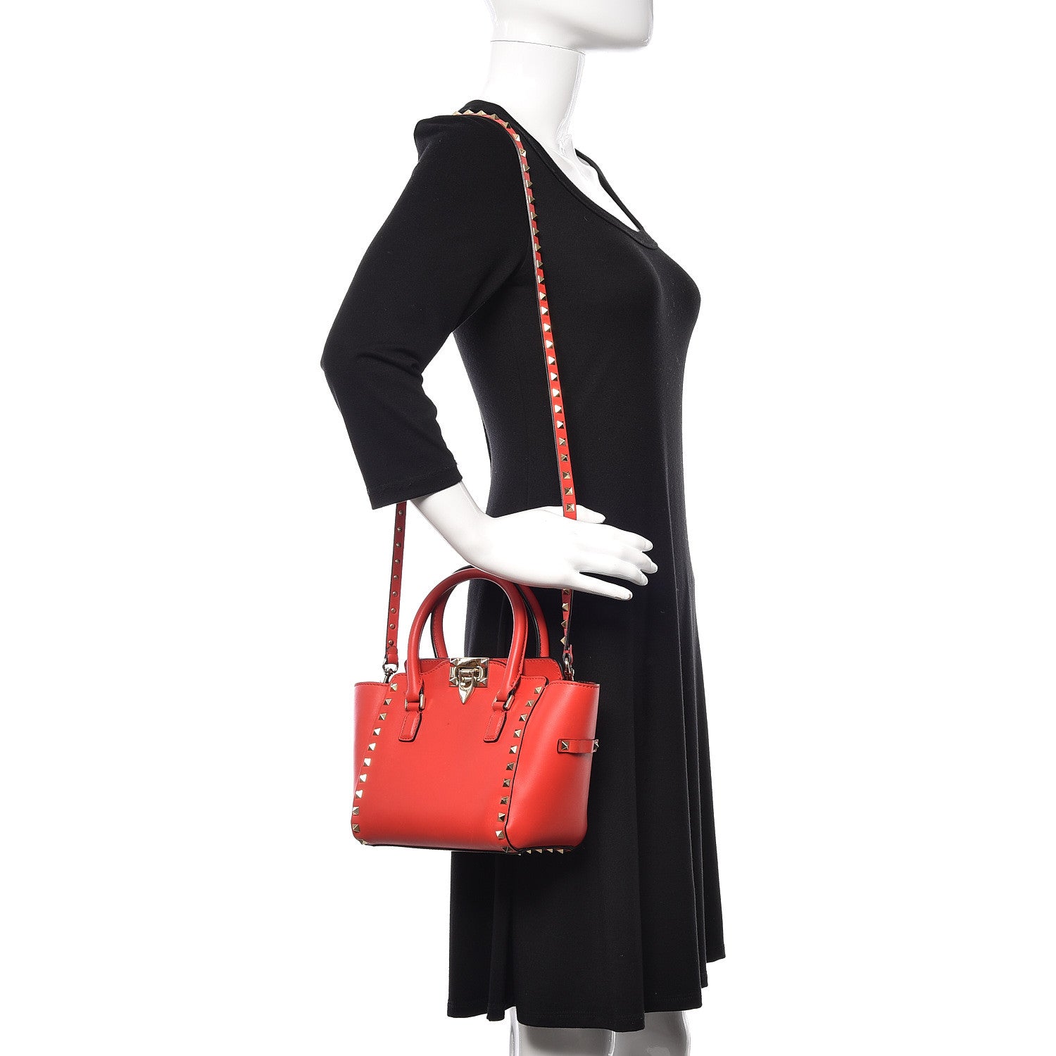 Valentino Garavani Vitello Mini Rockstud Double Handle Tote Deep Orange 2 of 11