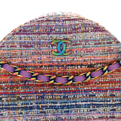 Chanel Tweed Quilted Round Clutch With Chain Blue Pink Orange 8 of 10