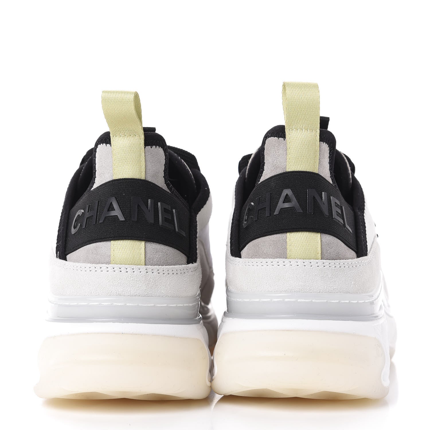 Chanel Nylon Calfskin Suede CC Sneakers 39 White Grey Yellow 7 of 10