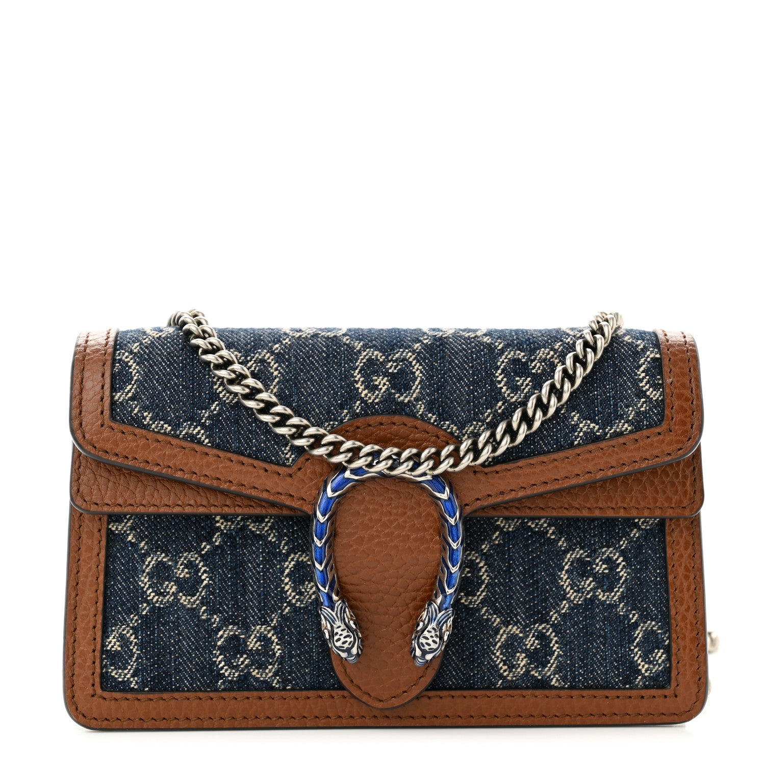 Gucci New Denim GG Monogram Dollar Calfskin Enamel Super Mini Dionysus Shoulder Bag Blue Tea Cuir Epilog Electric Blue 1 of 9