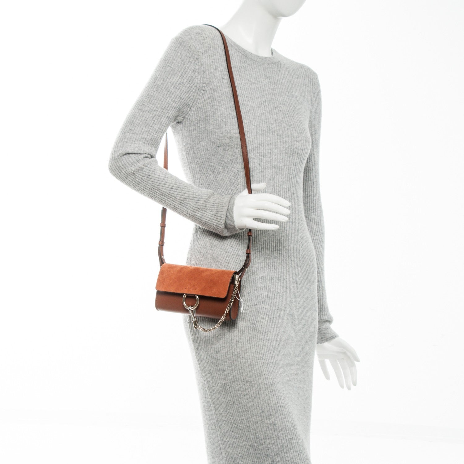 Chloe Suede Calfskin Mini Faye Shoulder Bag Tobacco 2 of 6