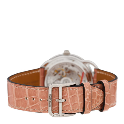 Hermes 18K White Gold Alligator Diamond Pink Opaline 38mm Space Derby Automatic Watch Old Rose 3 of 5
