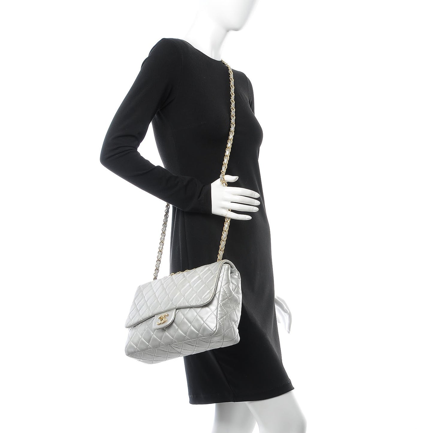Metallic Lambskin Quilted Jumbo Single Flap Silver