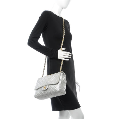 Chanel Metallic Lambskin Quilted Jumbo Single Flap Silver 2 of 15