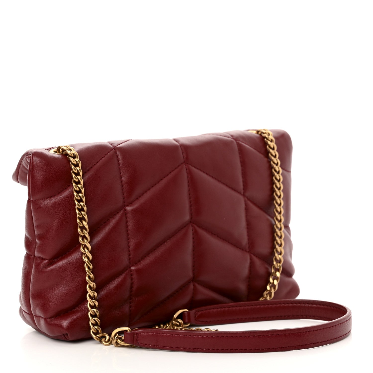 Saint Laurent Lambskin Quilted Mini Loulou Puffer Monogram Chain Satchel Red 3 of 11