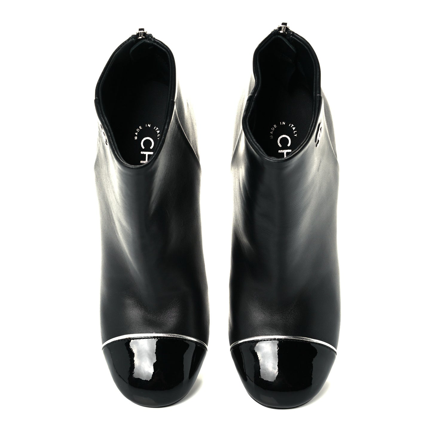 Lambskin Patent Cap Toe CC Ankle Boots 36 Black