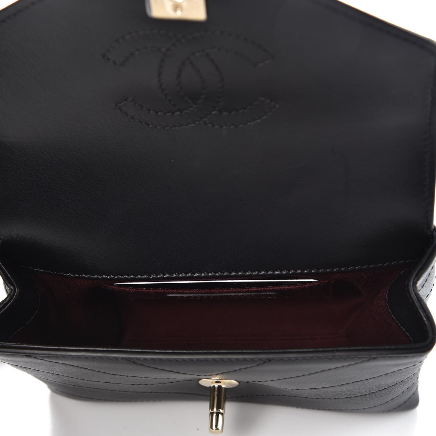 Calfskin Chevron Stitched Coco Waist Bag Black
