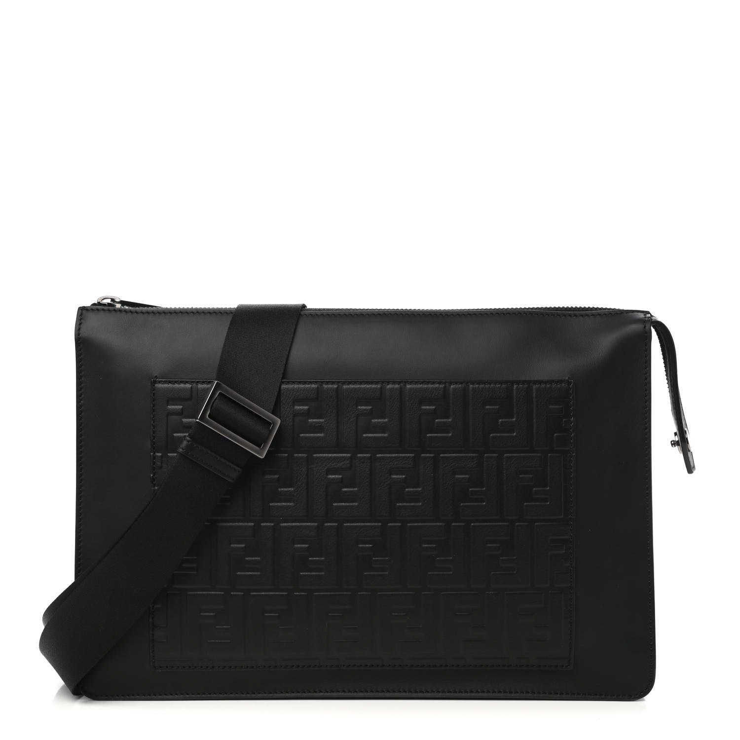 Fendi Vitello Century Grace FF Embossed Messenger Black 1 of 10