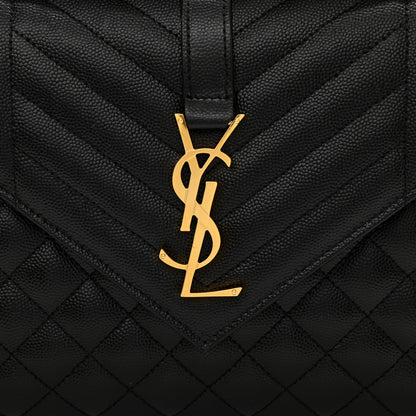 Saint Laurent Grain De Poudre Textured Mixed Matelasse Triquilt Medium Monogram Satchel Black 8 of 8