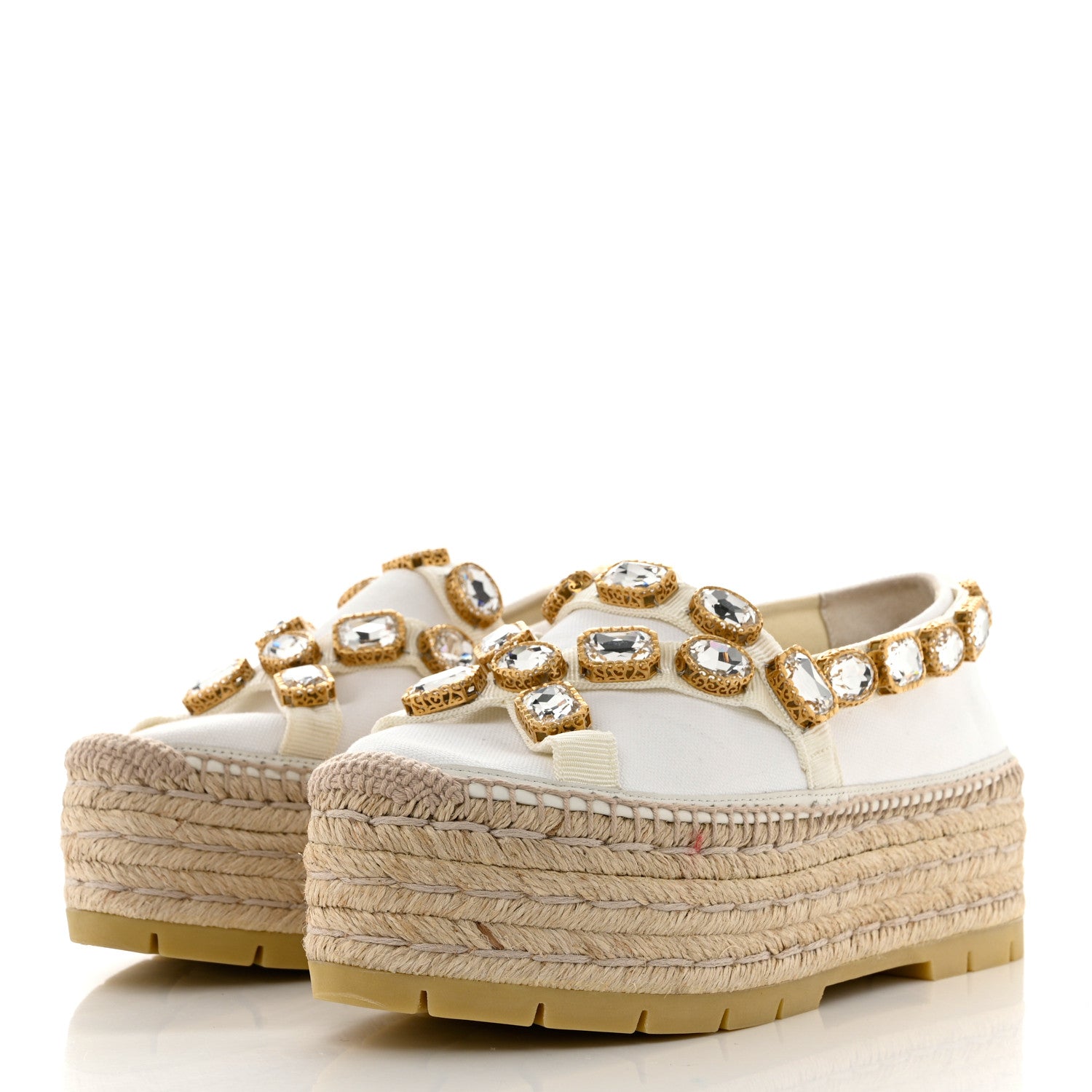 Gucci Canvas Crystal Embellished Platform Espadrilles 37 Great White 3 of 9