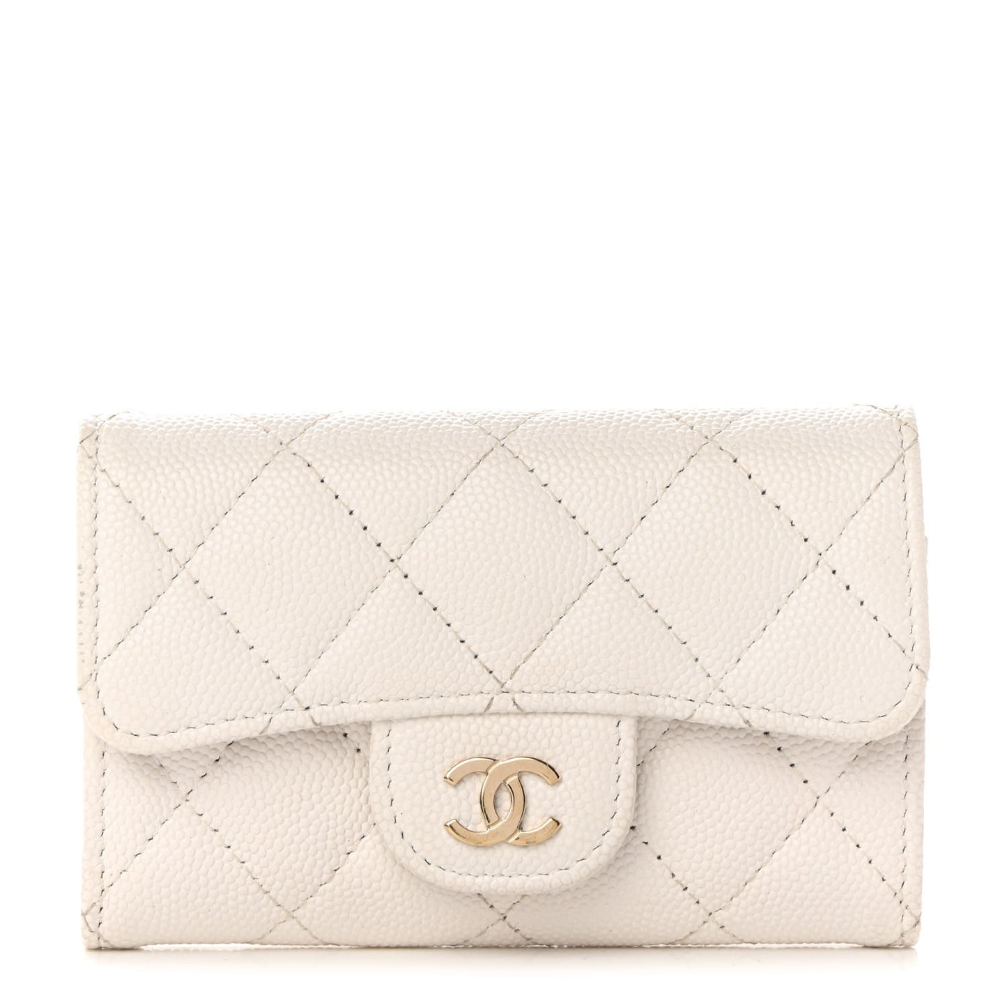 Caviar Quilted Flap Card Holder Wallet White