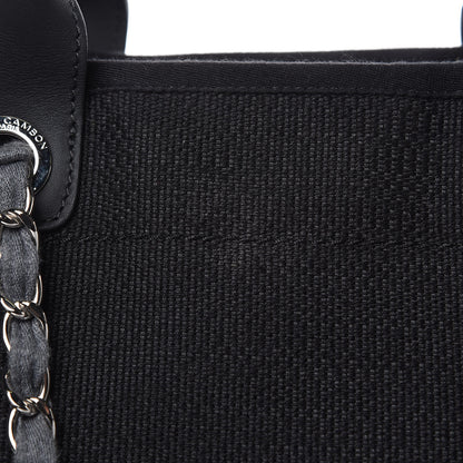 Chanel Striped Canvas Large Deauville Tote Black 10 of 11