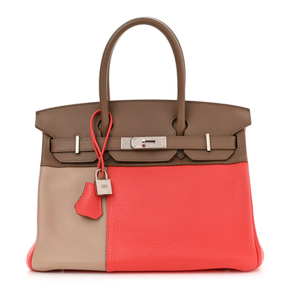 Hermes Taurillon Clemence Tadelakt Swift Tri-Color Birkin 30 Rose Jaipur Argile Etoupe 1 of 12