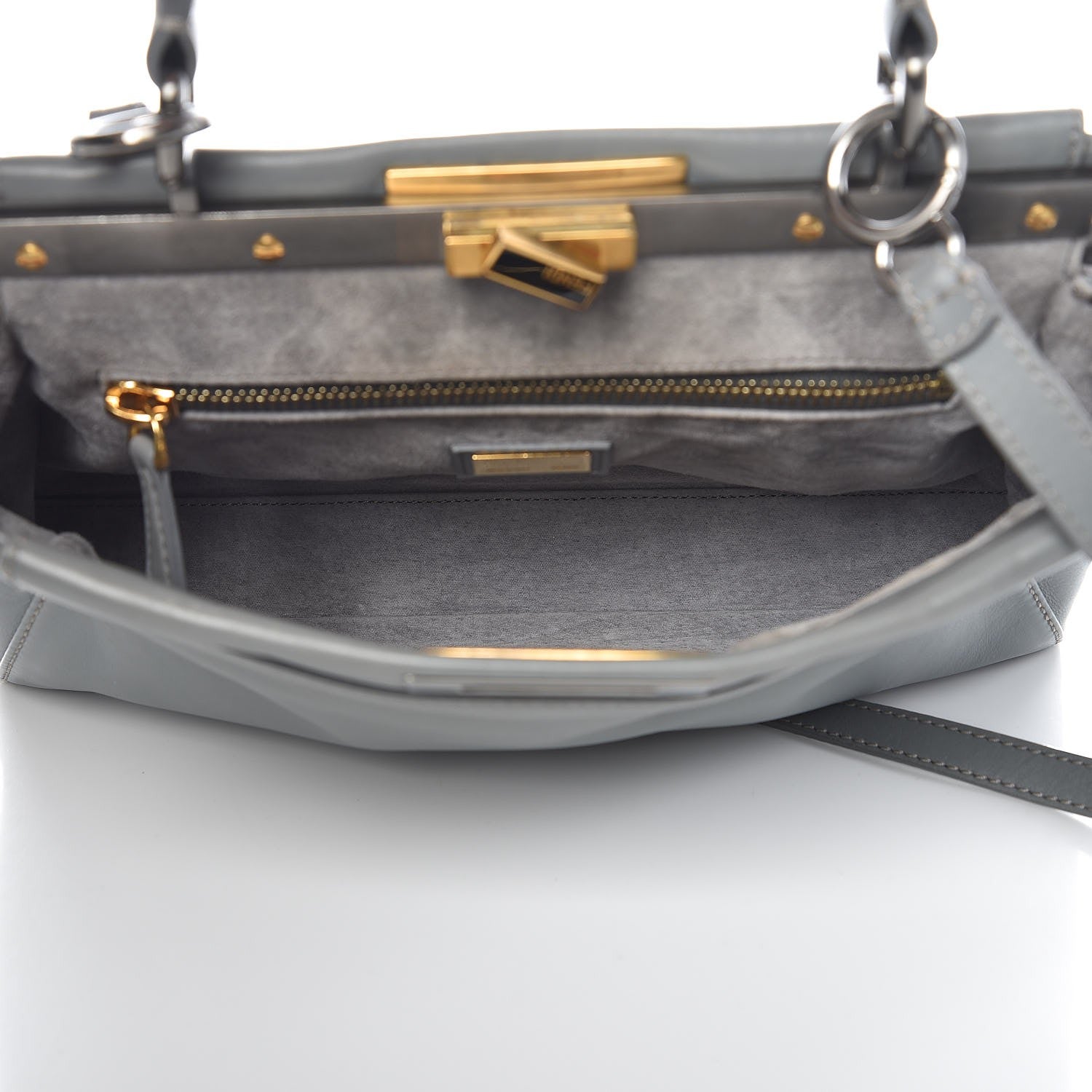 Fendi Vitello Suede Medium Peekaboo Iconic Satchel Grigio Chiaro 5 of 12