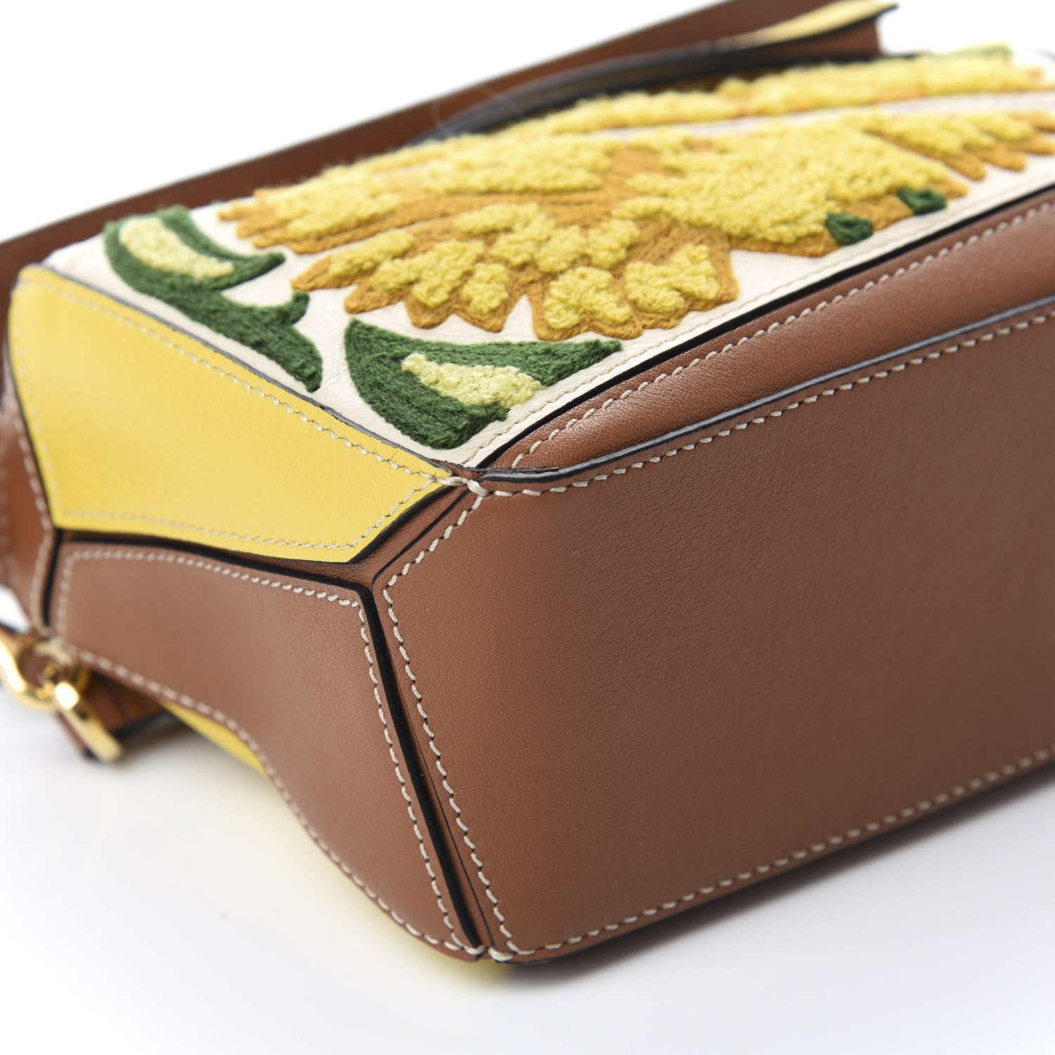 Loewe Calfskin Embroidered Floral Mini Puzzle Bag Tan Yellow 6 of 10