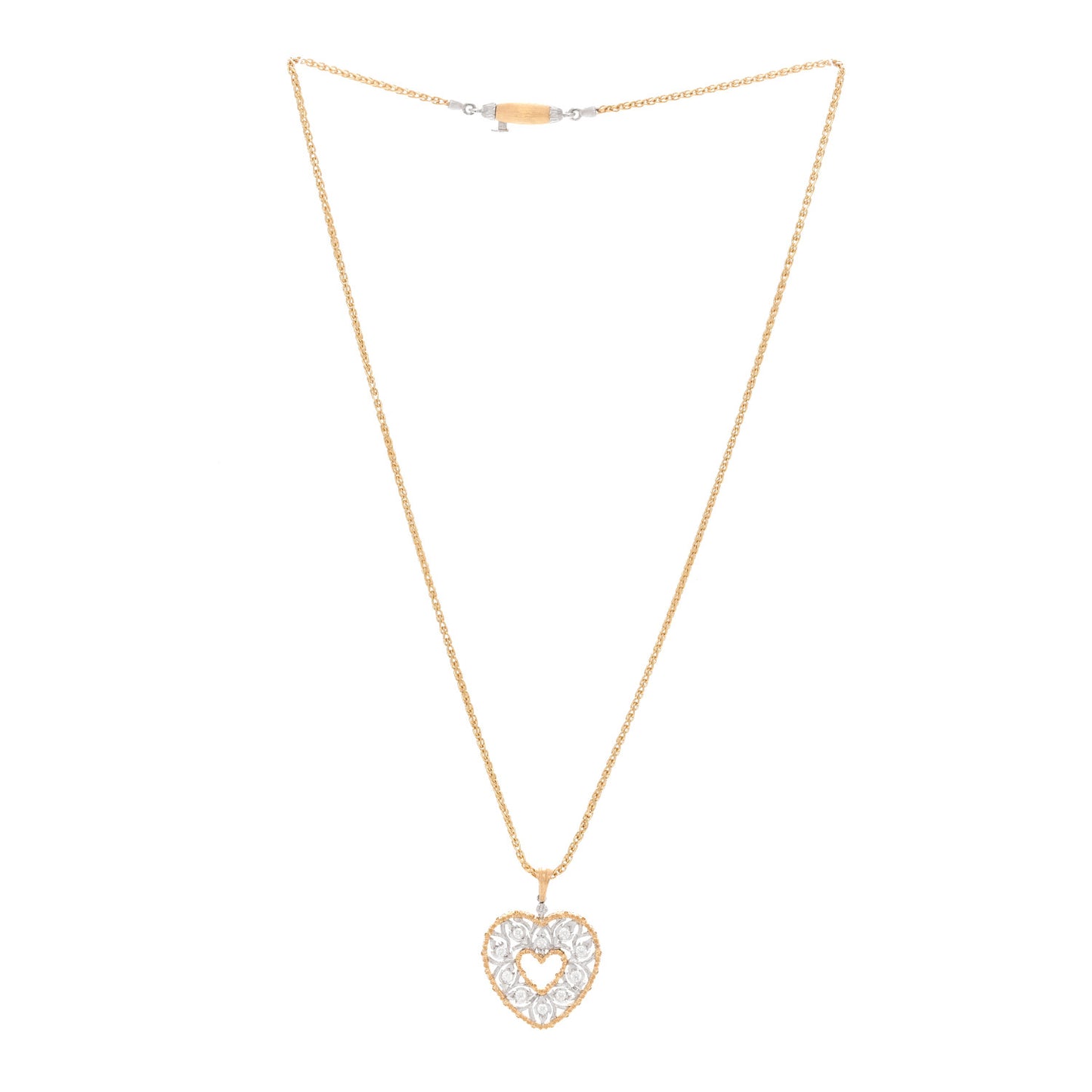 18K Yellow White Gold Diamond Ramage Pendant Necklace