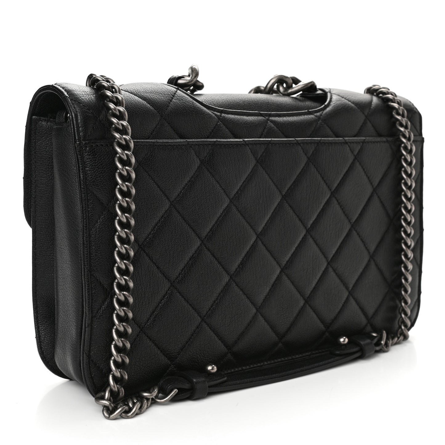 Goatskin Quilted Large Perfect Edge Flap Black