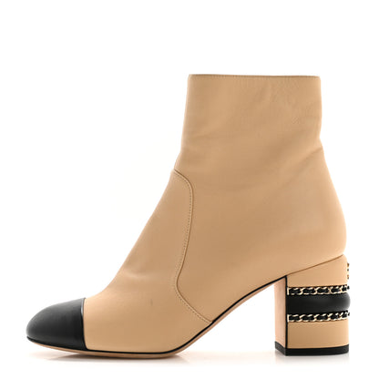 Chanel Lambskin Double Stack Chain Cap Toe Boots 38 Beige Black 1 of 11