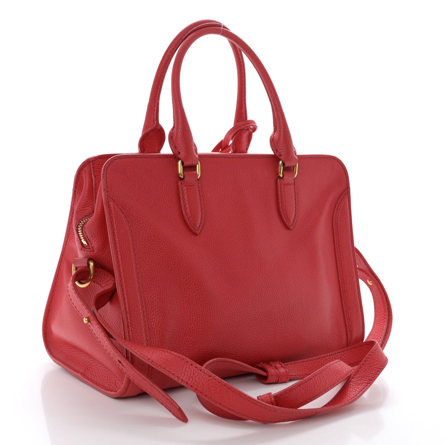 Pebbled Calfskin Small Skull Padlock Zip Around Tote Red