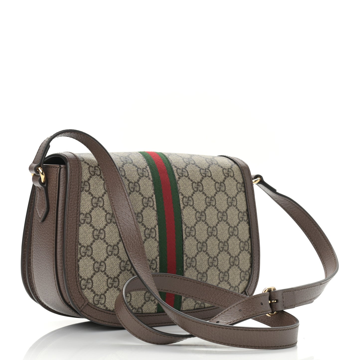 GG Supreme Monogram Web Small Ophidia Flap Messenger Bag Brown