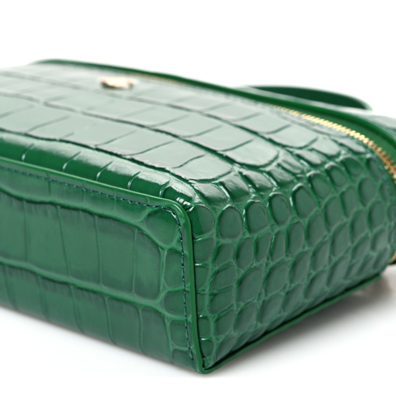 Chanel Calfskin Crocodile Embossed Crococo Top Handle Slim Vanity Case With Chain Green 9 of 10