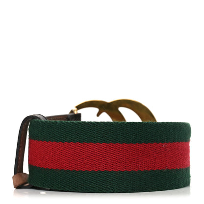 Gucci Nylon Textured Dollar Calfskin Double G Web 40mm Belt 70 28 Green Red Dark Cocoa 2 of 4