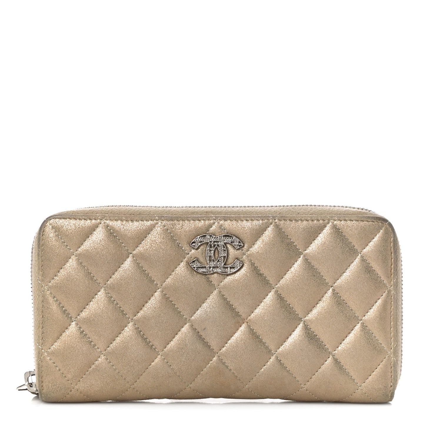 Metallic Lambskin Quilted Gusset Wallet Gold