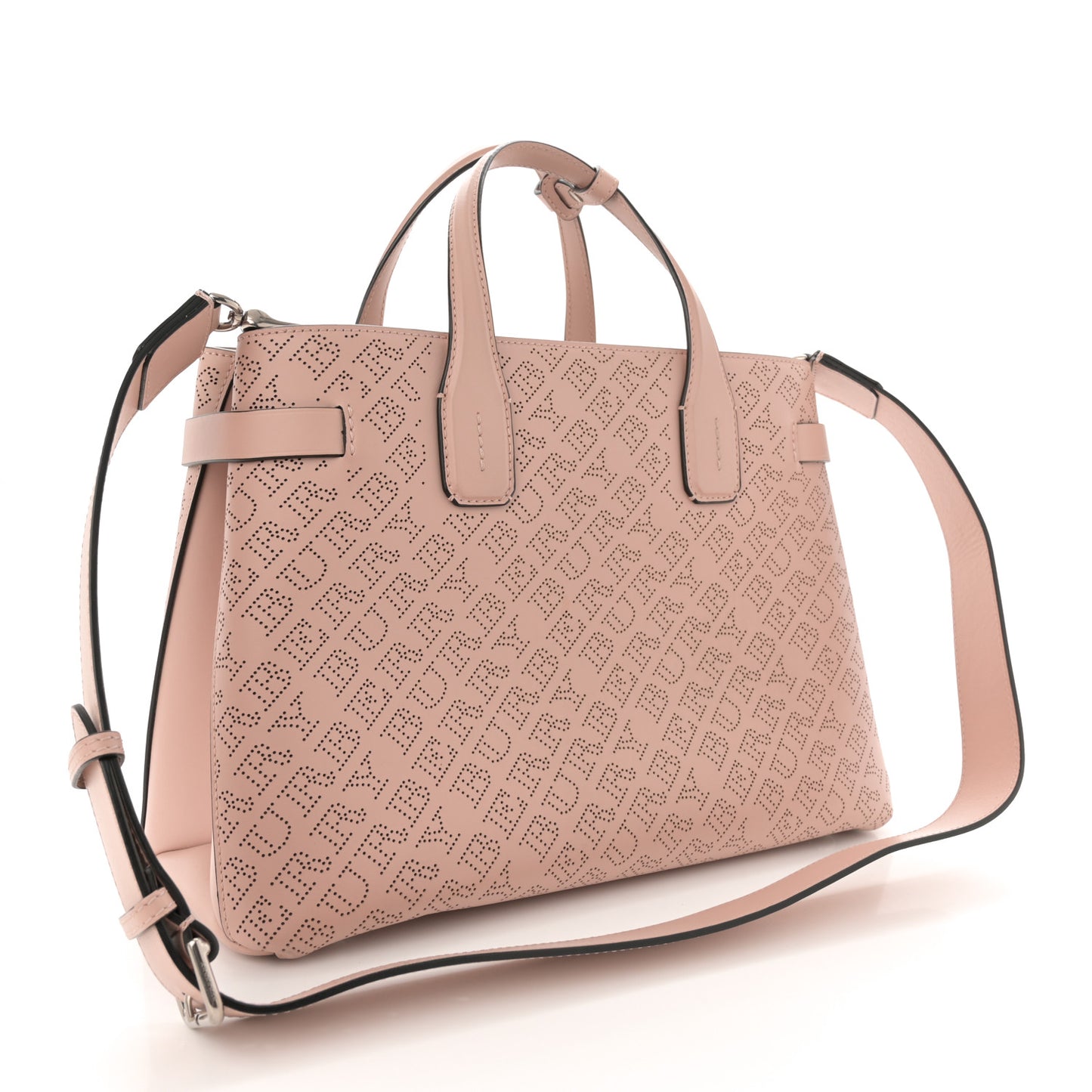 Calfskin Perforated Medium Banner Tote Pale Fawn Pink