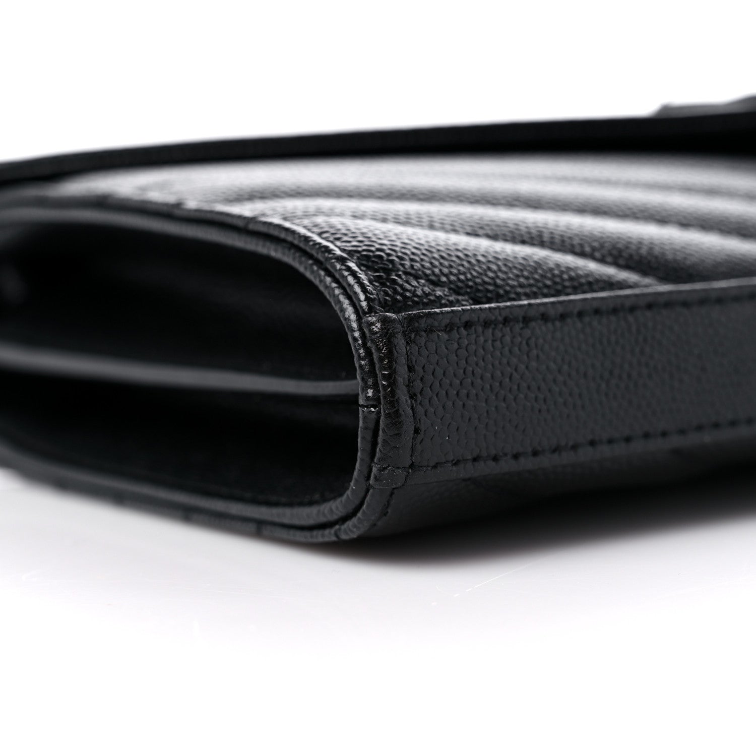 Saint Laurent Grain De Poudre Matelasse Chevron Monogram Monochrome Chain Wallet Black 7 of 9