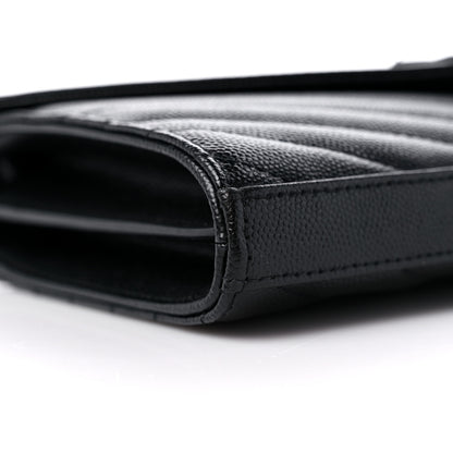 Saint Laurent Grain De Poudre Matelasse Chevron Monogram Monochrome Chain Wallet Black 7 of 9