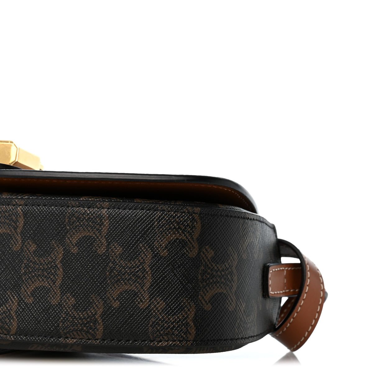 Triomphe Canvas Calfskin Tabou Clutch on Strap Tan