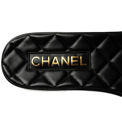Chanel Shiny Goatskin Quilted CC Mules Sandals 40 Black 7 of 9