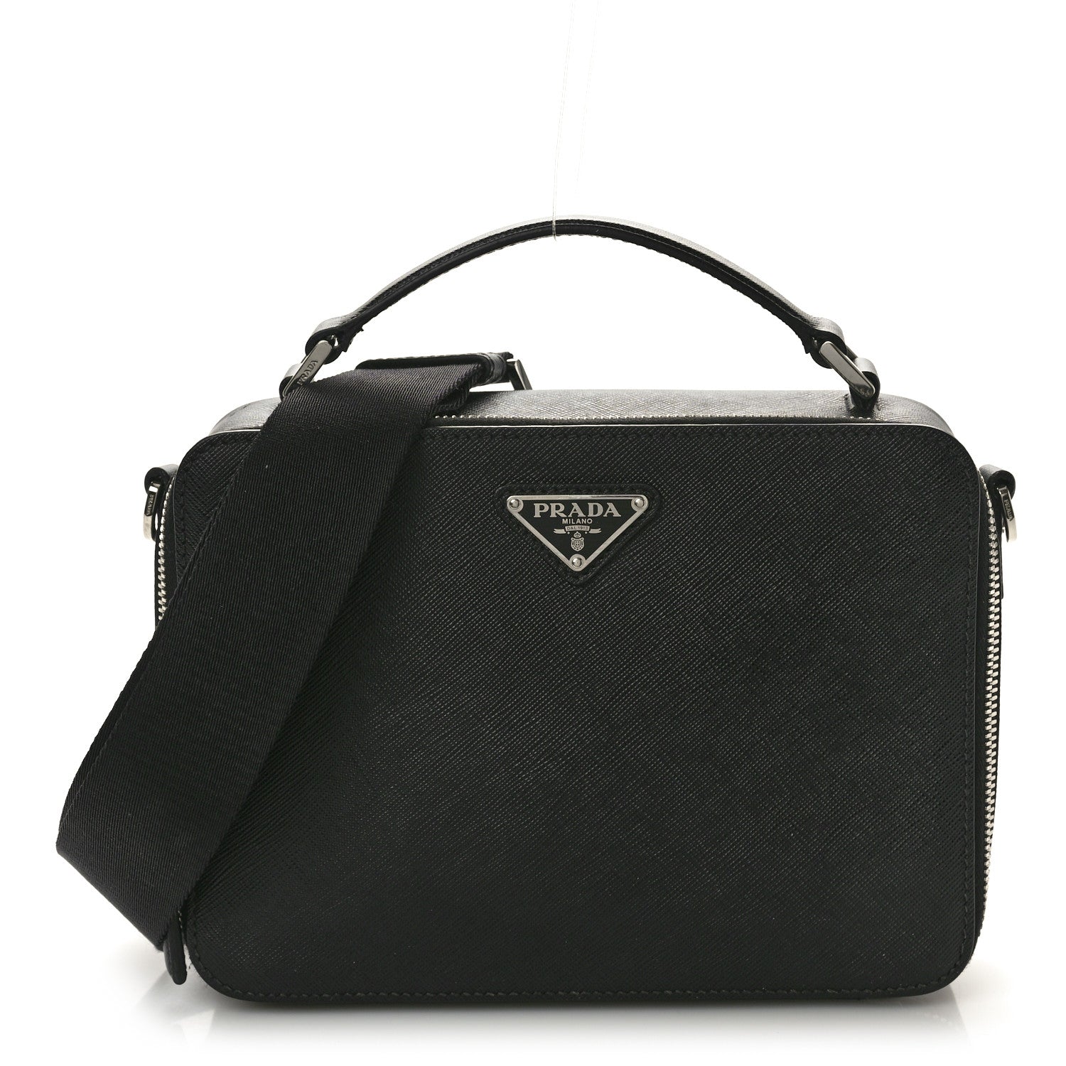 Prada Saffiano Travel Medium Brique Crossbody Bag Black 1 of 9