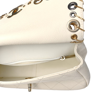 Chanel Caviar Quilted Grommet Embellished Small Piercing Chic Flap Bag Ivory 5 of 10