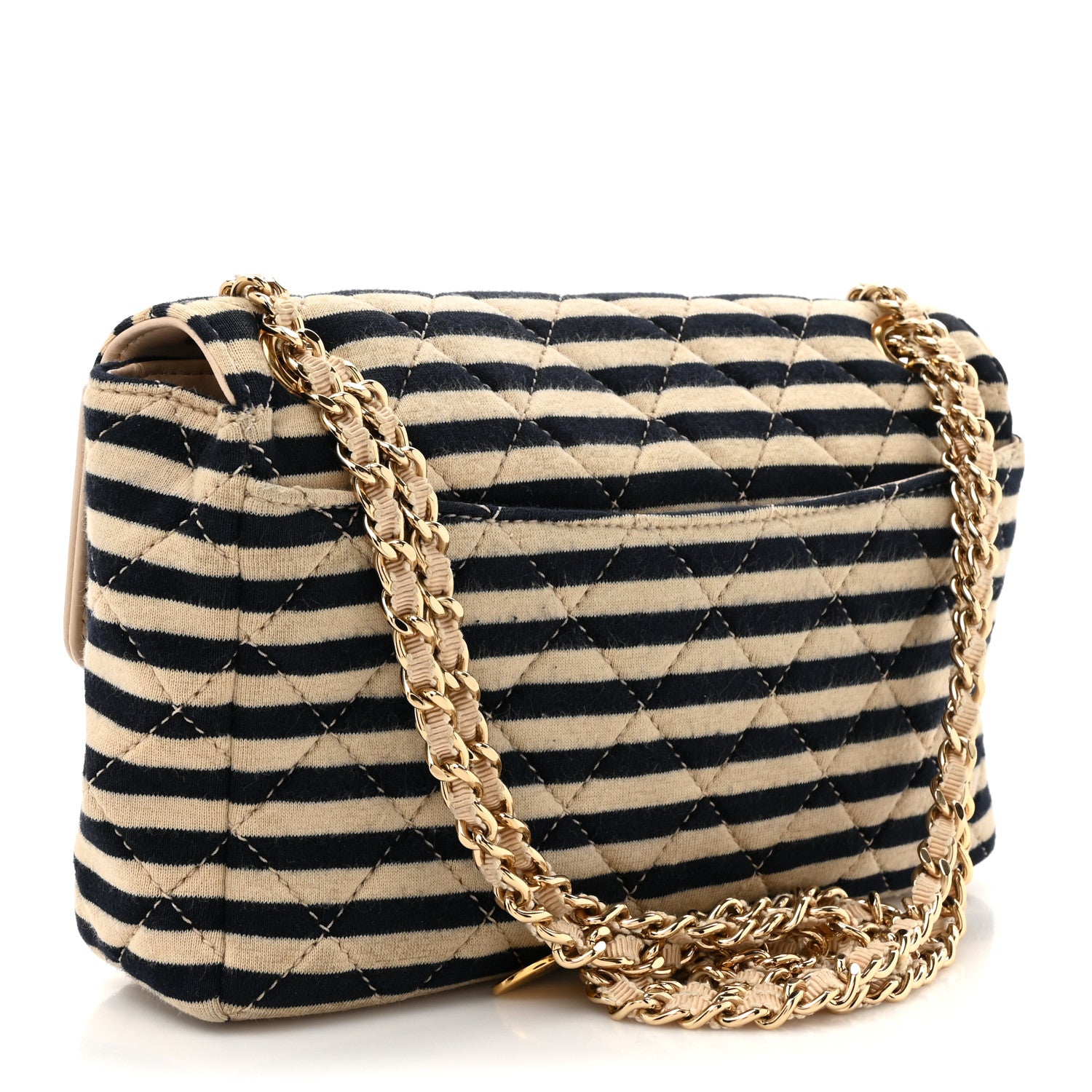 Chanel Jersey Quilted Small Coco Sailor Flap Beige Navy 4 of 17