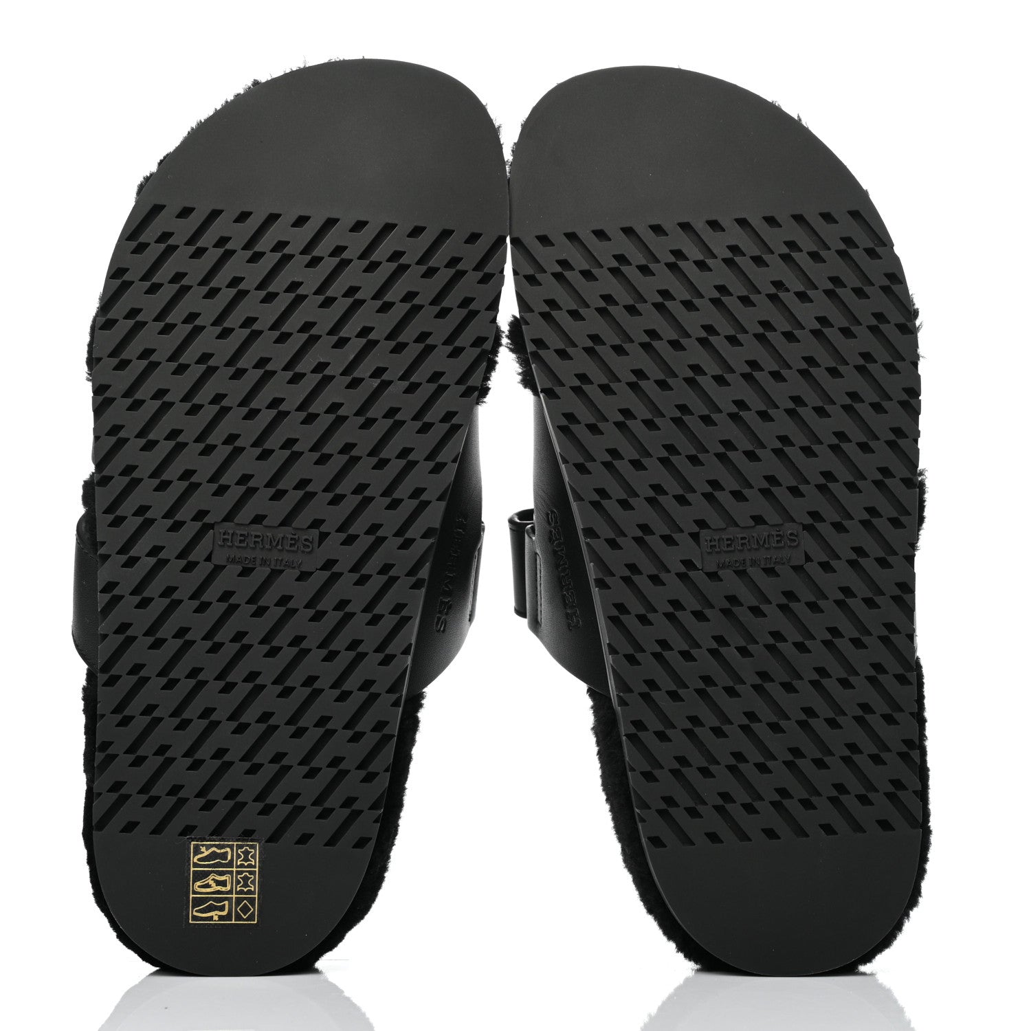 Hermes Calfskin Woolskin Womens Chypre Sandals 37 Black 5 of 9