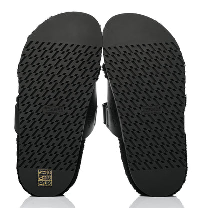 Hermes Calfskin Woolskin Womens Chypre Sandals 37 Black 5 of 9