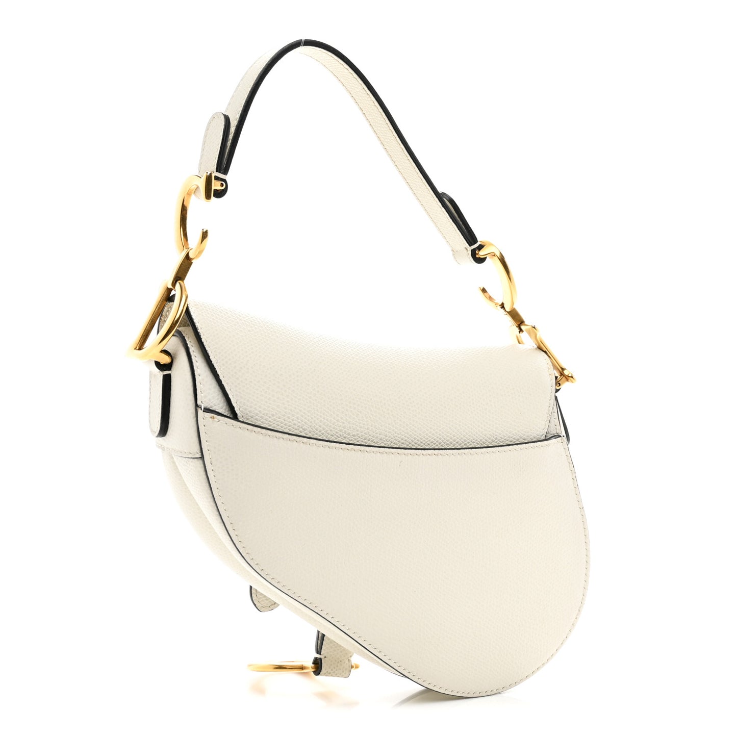 Grained Calfskin Mini Saddle Bag White