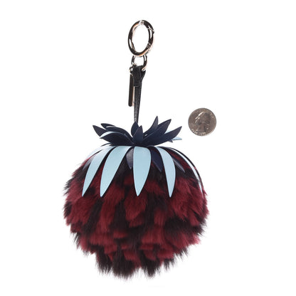 Fendi Fox Rabbit Fur Nappa Pineapple Bag Charm Bordeaux Turchese Pallido Multicolor 2 of 4