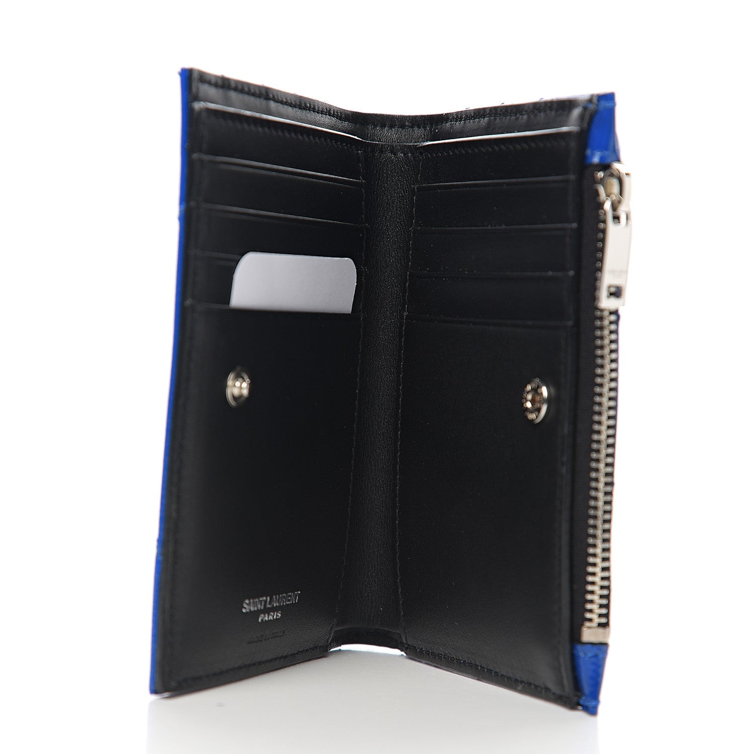 Saint Laurent Patent Grain De Poudre Matelasse Chevron Monogram Zipped Two-Part Wallet Royal Blue 4 of 6