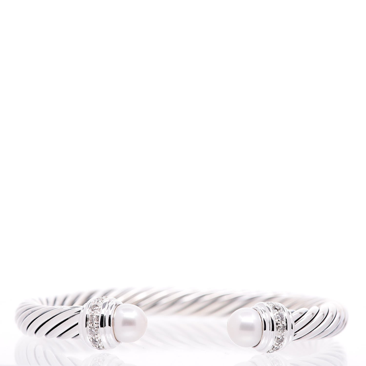 David Yurman Sterling Silver Diamond Pearl 7mm Cable Classics Bracelet 1 of 6