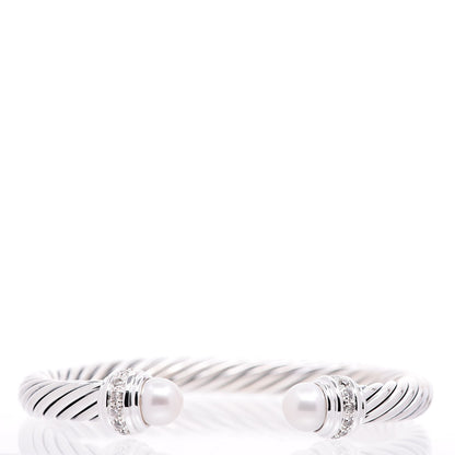 David Yurman Sterling Silver Diamond Pearl 7mm Cable Classics Bracelet 1 of 6