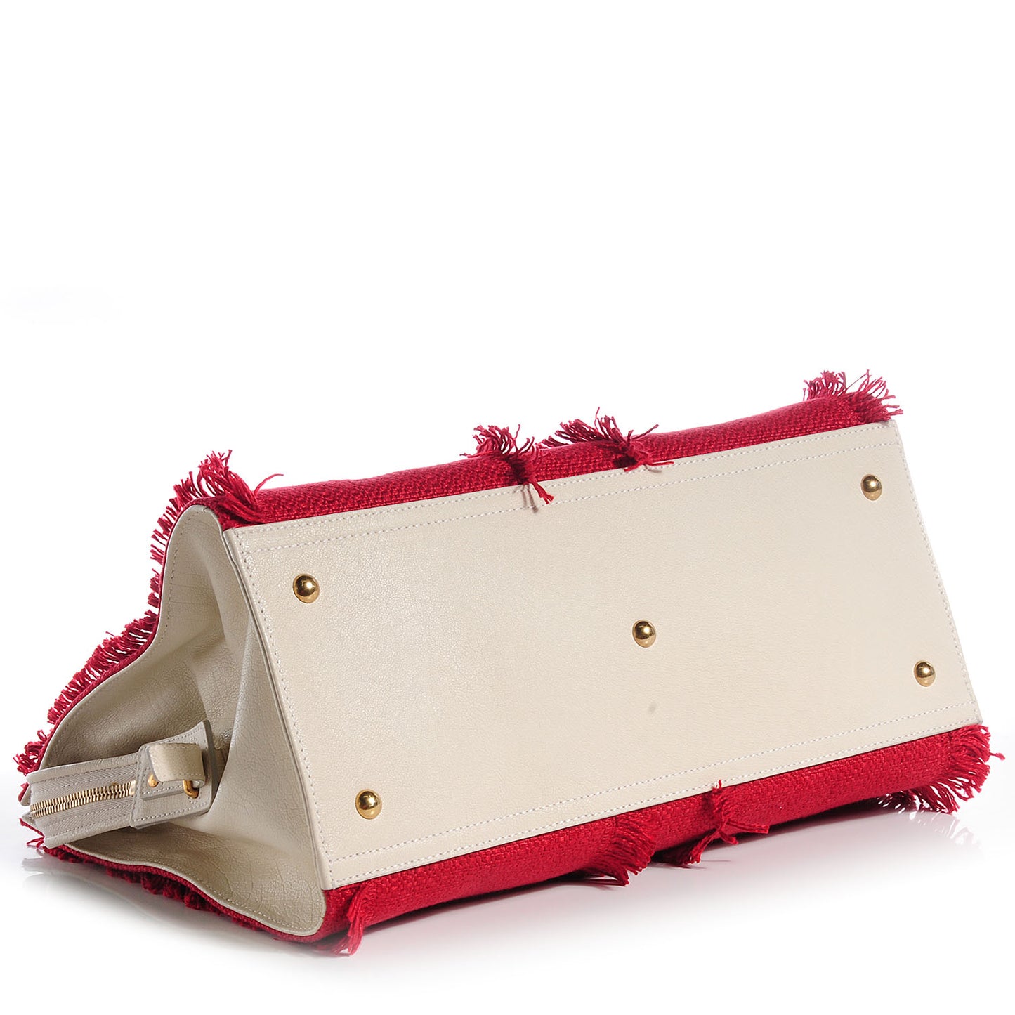 Leather Linen Fringe Medium Cabas ChYc Red