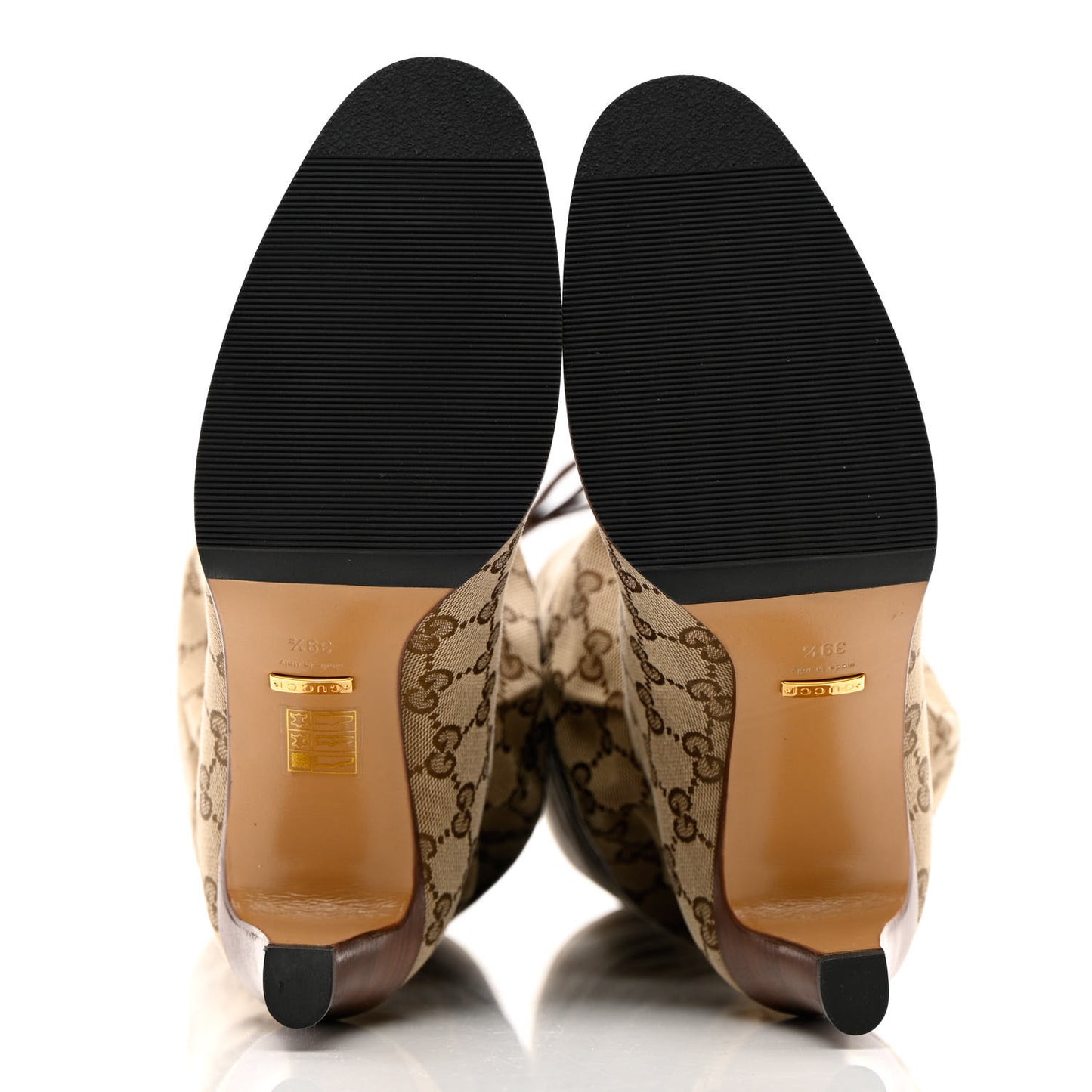 Monogram Malaga Kid Lisa Mid Heel Boots 39.5 Beige Ebony