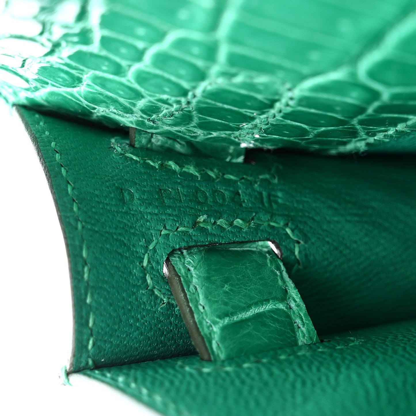 Shiny Porosus Crocodile Kelly Cut Pochette Vert Jade